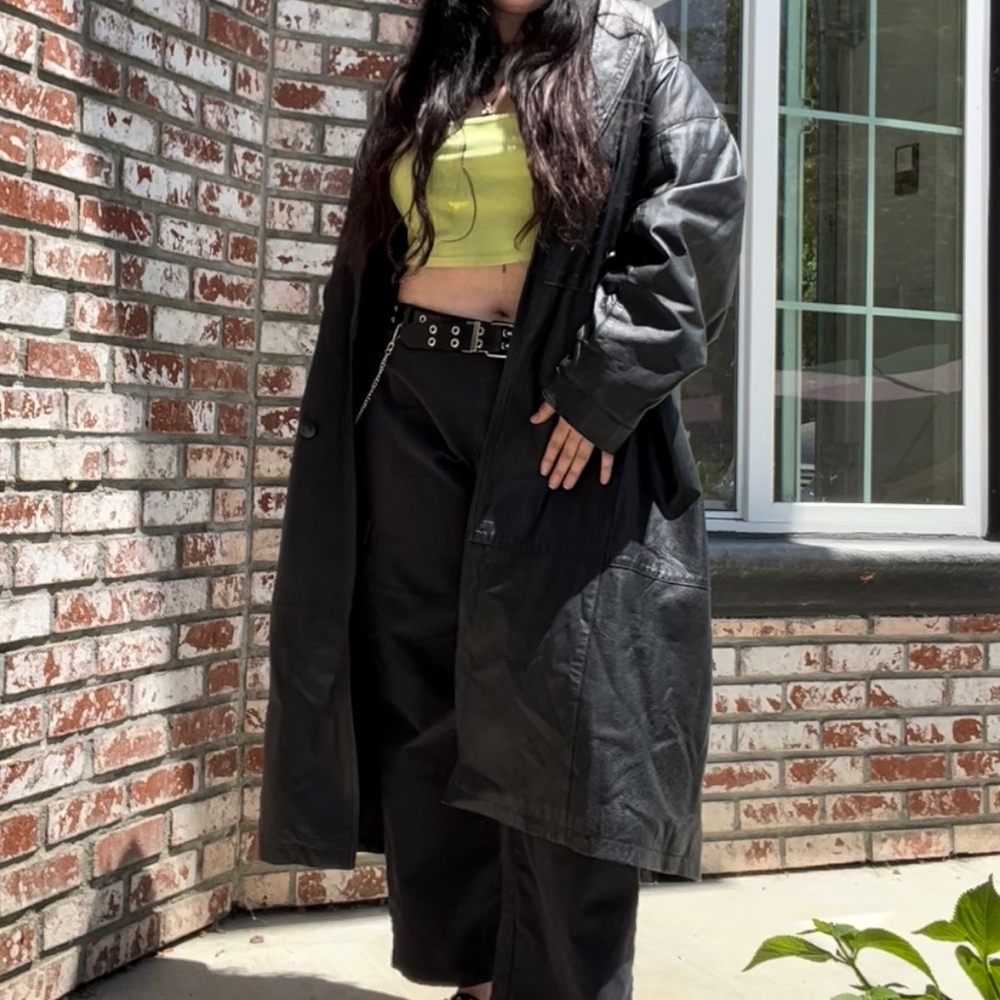 black leather trench coat